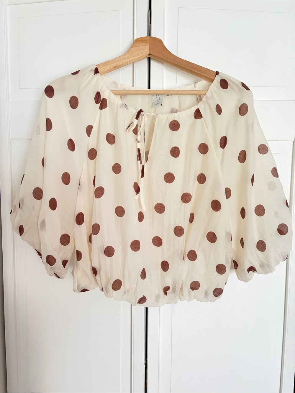 Joie Cream Blouse with Brown Polka Dots